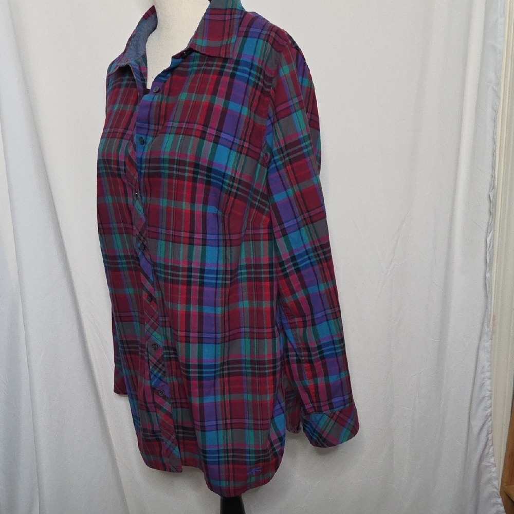 Talbots Multicolor Plaid 100% Cotton Button Down Shirt Size 1X - Picture 2 of 5